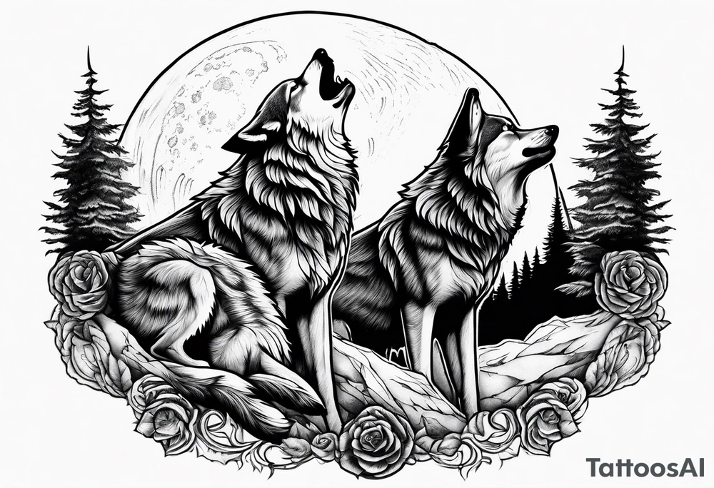 three wolves howling at the moon tattoo idea