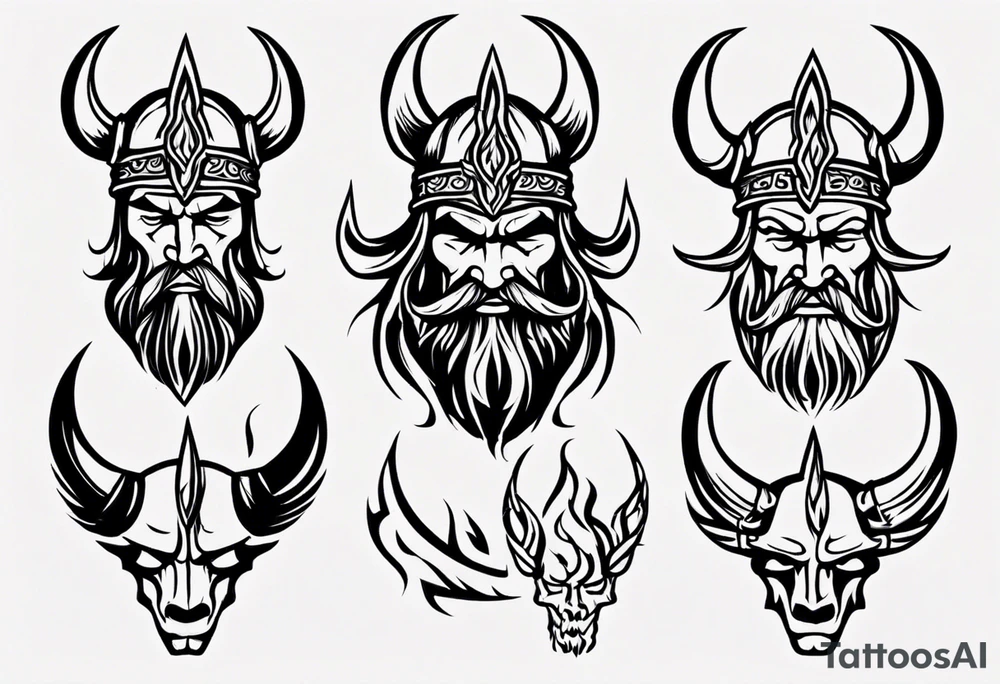 viking head with flames tattoo idea