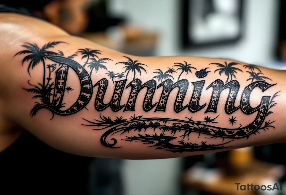 Dunning, Jungle theme with palm trees,taino symbols,philipino sun, tattoo idea