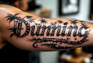 Dunning, Jungle theme with palm trees,taino symbols,philipino sun, tattoo idea