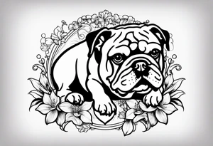 english bulldog with lily of the valley tattoo idea