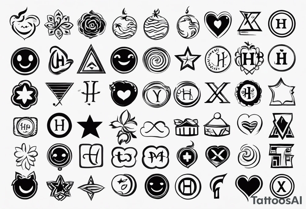 Symbols that stand for the following emotions: Happy, Helpful, Horny 

Also incorporate H’s x3 tattoo idea