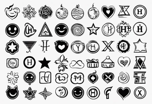 Symbols that stand for the following emotions: Happy, Helpful, Horny 

Also incorporate H’s x3 tattoo idea