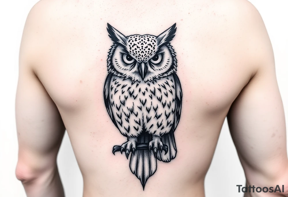 ovo drake owl with time stamp 5:55 behind it like a shadow top to bottom on calf tattoo idea