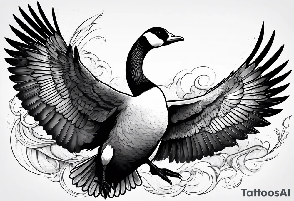 angry canadian goose with wings tattoo idea