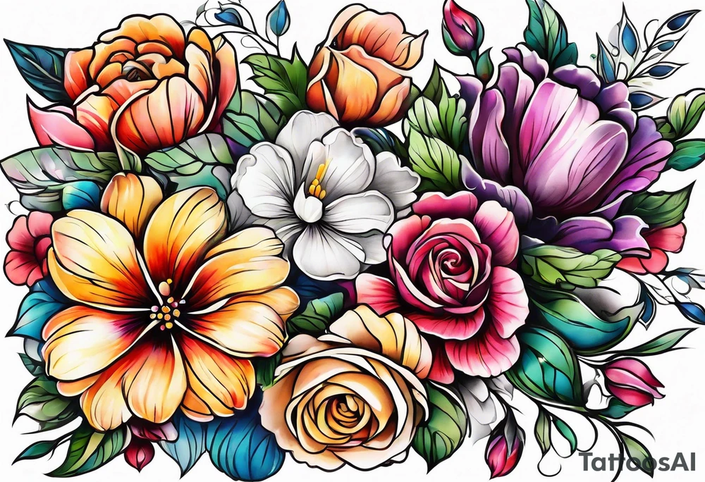 Colorful flower sleeve tattoo idea
