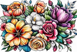 Colorful flower sleeve tattoo idea