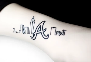 Atlanta city skyline with the Atlanta Braves “A” letter logo tattoo idea