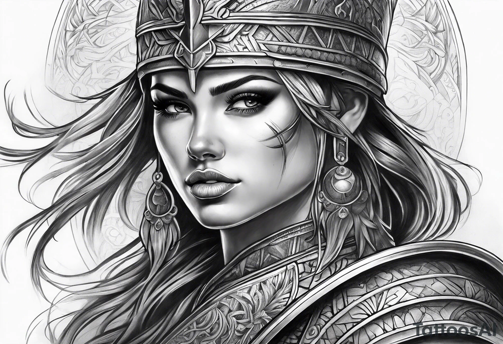 Realistic warrior girl tattoo idea