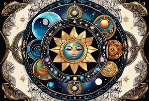 Astrology, Cancer & Aquarius, Natal Chart, vision, yin yang, the moon, the sun, Uranus, Pluto, spiritual third eye, mystical armband tattoo idea
