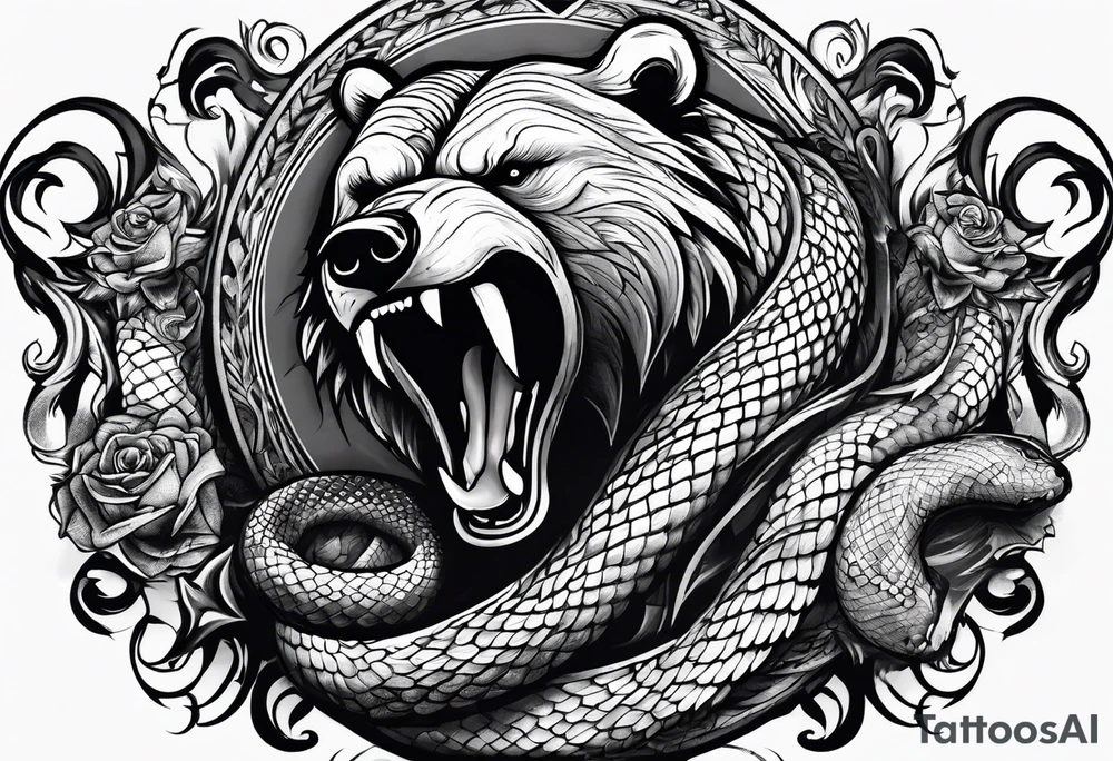 Bear fighting snake tattoo idea