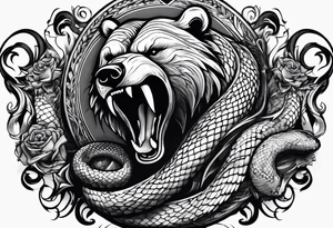 Bear fighting snake tattoo idea