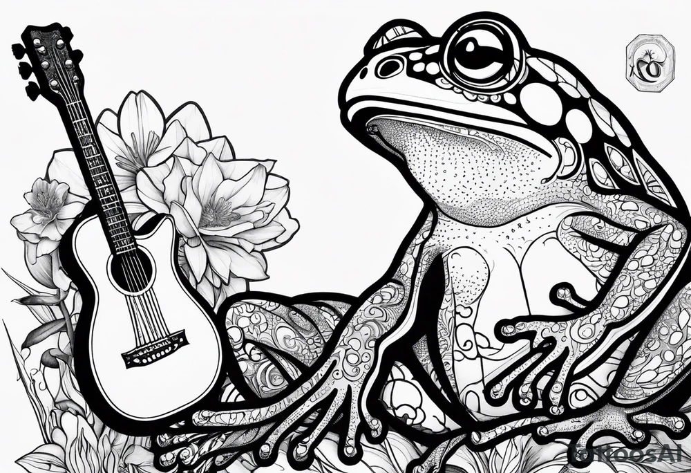 Frog playing guitar tattoo idea