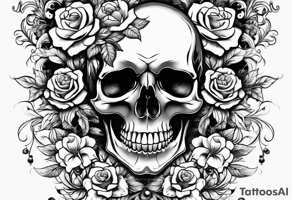 Male skull flowers side view hair tattoo idea