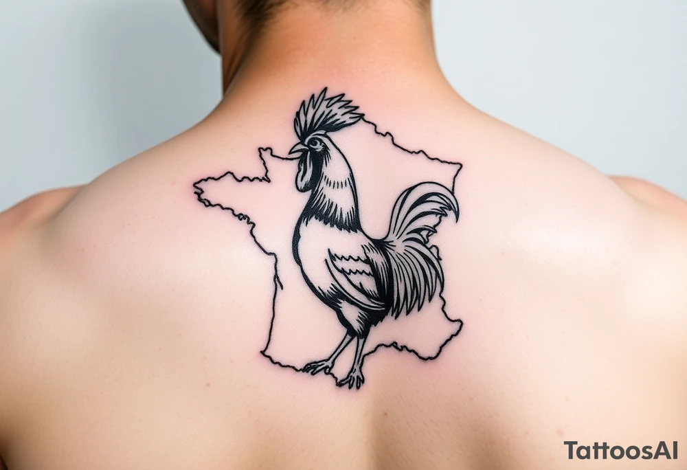 map of France with Rooster in color tattoo idea