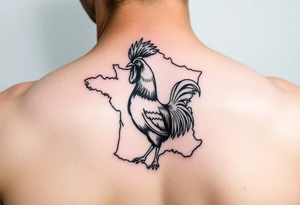 map of France with Rooster in color tattoo idea
