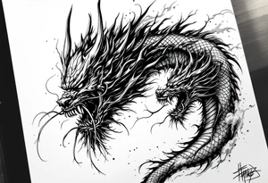 Japanese style warrior mask biting the tail of a dragon and on the other side has a japanese warrior/ samurai tattoo idea