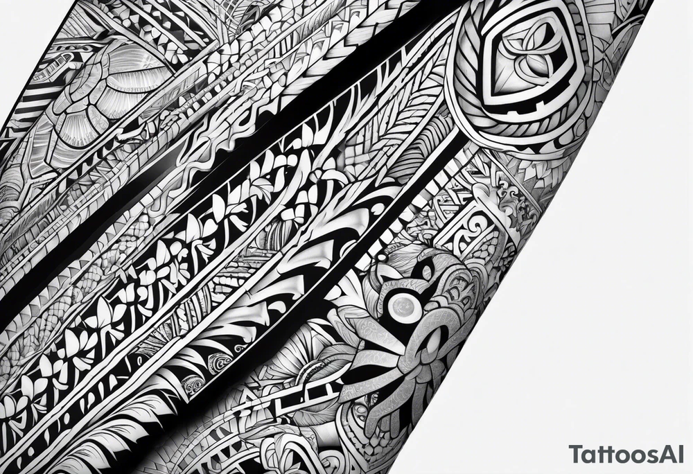 Full Polynesian tribal sleeve with turtle on top on arm tattoo idea