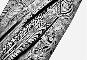 Full Polynesian tribal sleeve with turtle on top on arm tattoo idea