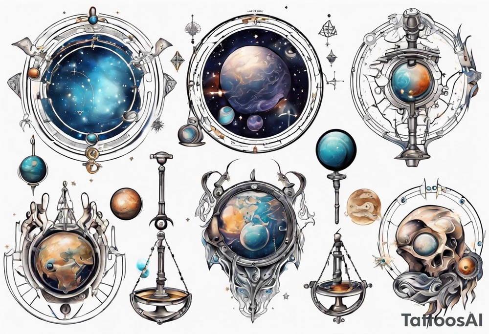 Astronomy, planet, zodiac, libra tattoo idea
