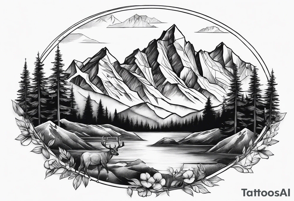 Mountains, animals, concept tattoo idea