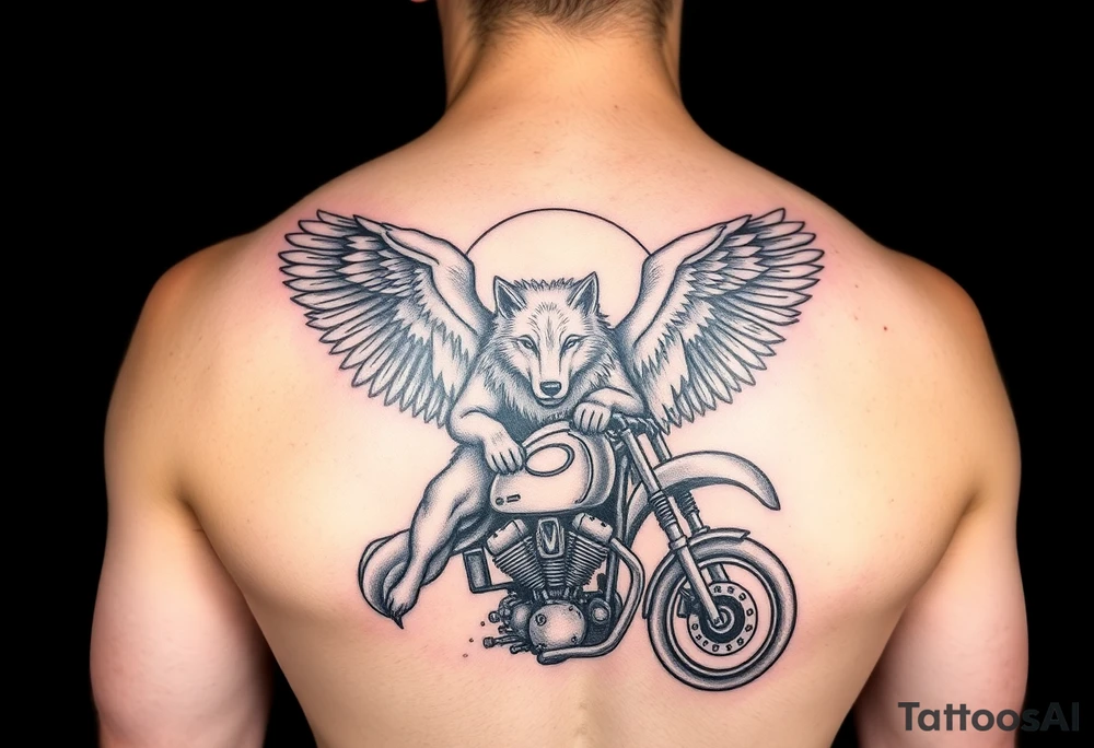 guardian angel wolves on a motorcycle tattoo idea
