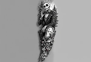 jack skellington smoking, sitting on tombstone, christmas decorations, thunder tattoo idea