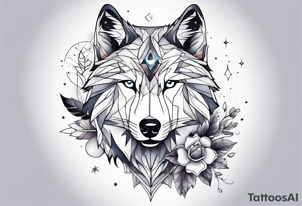 Constellation, animal wolf snow , géométric , flower tattoo idea