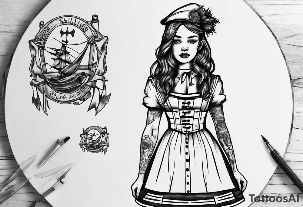 sailo'r manequinn with a girl's scottish dress tattoo idea