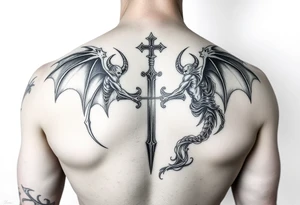 Good vs Evil battle entire back tattoo tattoo idea