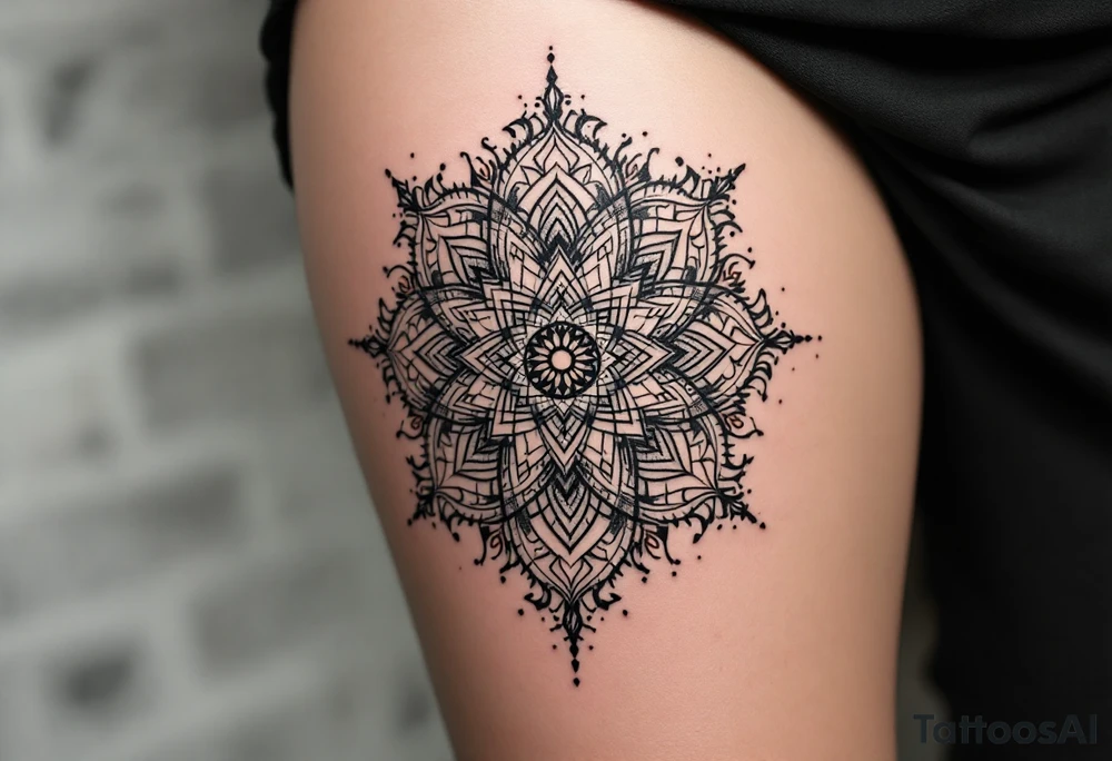 intricate mandala with sacred geometry and cosmic elements tattoo idea
