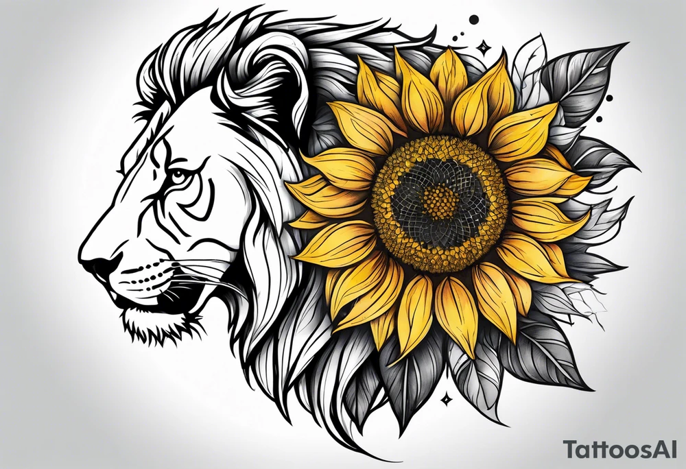 Lion top; sunflower bottom tattoo idea