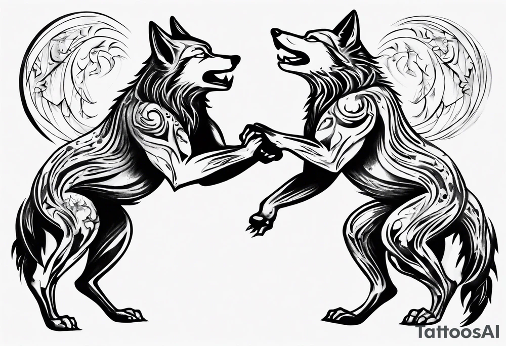 two wolves dancing the tango. extremely simplified tattoo idea
