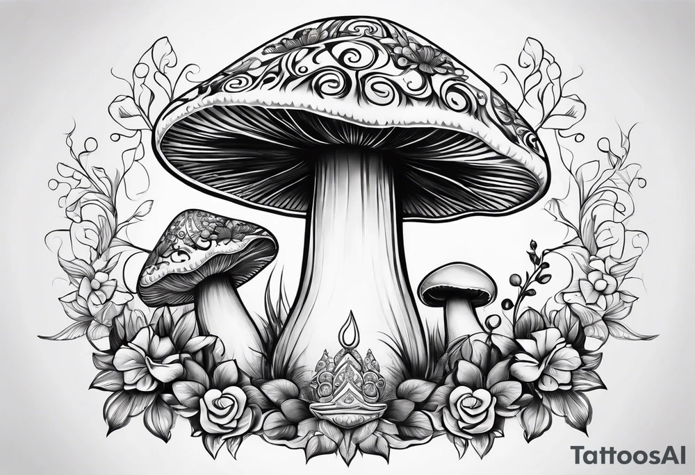 Female mushroom namaste tattoo idea