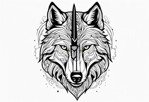 a head of savage wolf with a sword in its mouth tattoo idea