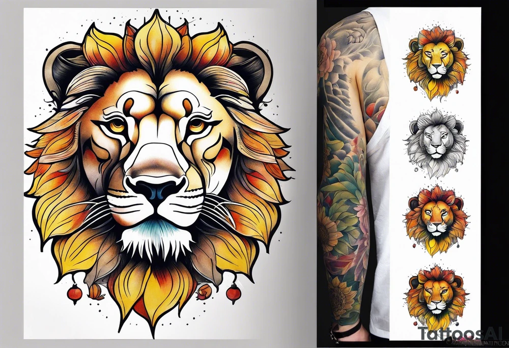 Lion top; sunflower bottom tattoo idea