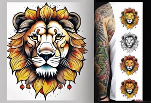 Lion top; sunflower bottom tattoo idea