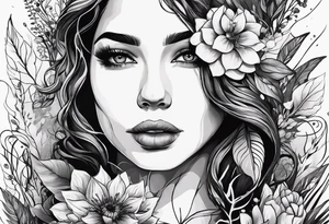 A woman, plants are growing around her, she has some wounds from the plants tattoo idea