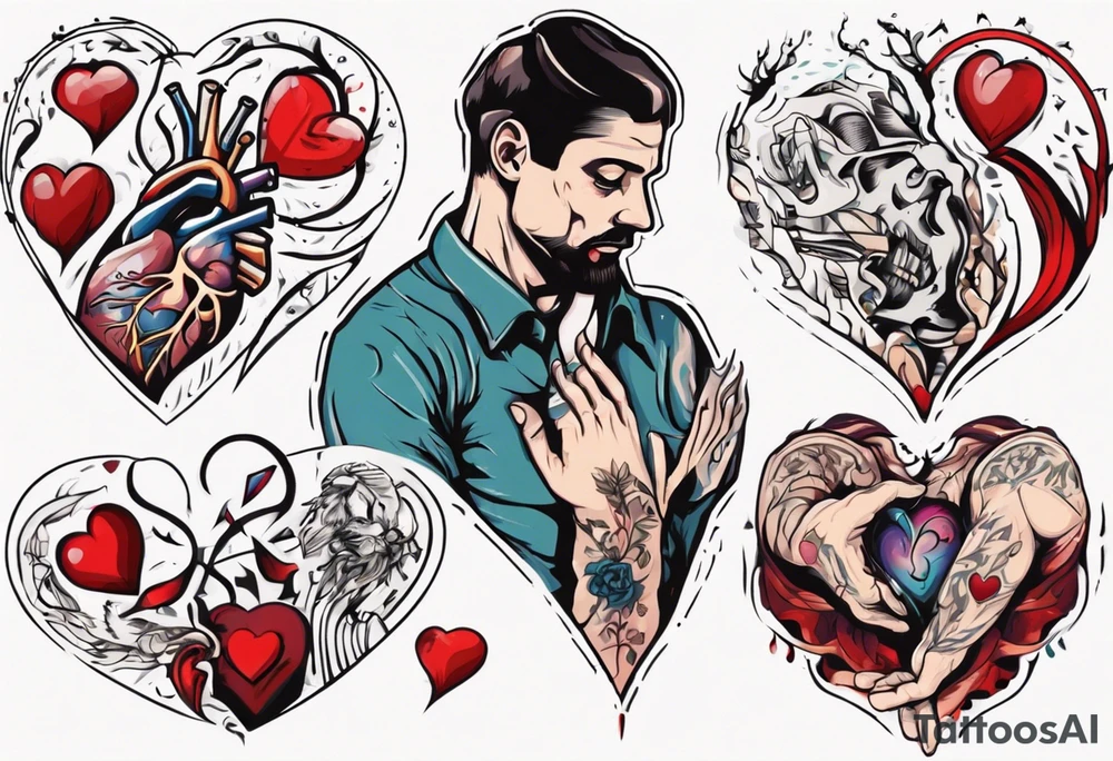 Man holding his heart tattoo idea