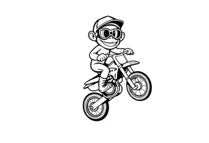 Cartoon monkey with helmet and goggles on a dirtbike doing a wheelie tattoo idea