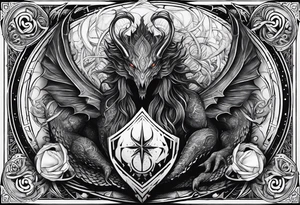Long tattoo for arm. Lovecraftian creature, protecting a heart. Ctulhu. tattoo idea
