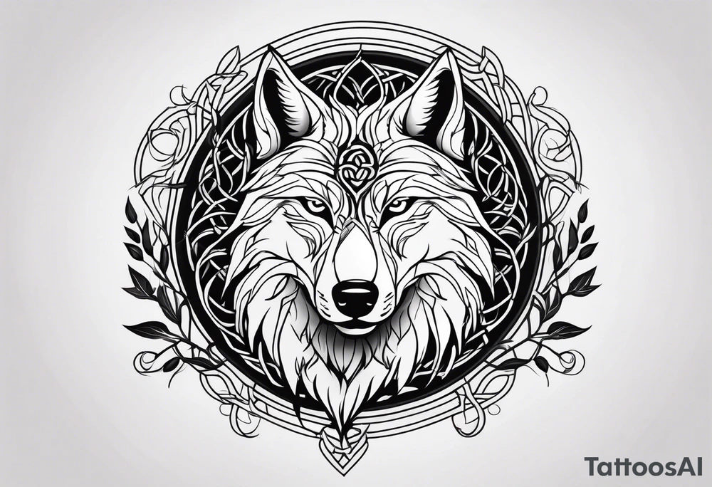 howling wolf head made from vines and leaves in Celtic style tattoo idea