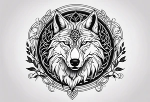 howling wolf head made from vines and leaves in Celtic style tattoo idea