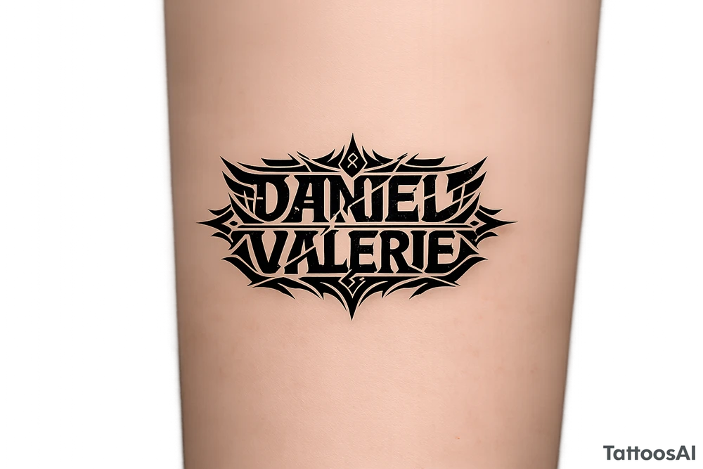 Daniel Valerie written with kpop demon hunters patterns, have it evoke the styling of korean writing and incorporate golden joinery tattoo idea