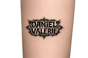 Daniel Valerie written with kpop demon hunters patterns, have it evoke the styling of korean writing and incorporate golden joinery tattoo idea