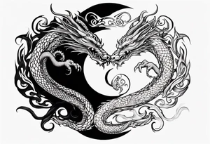 two dragons twirling to make a central yin yang tattoo idea
