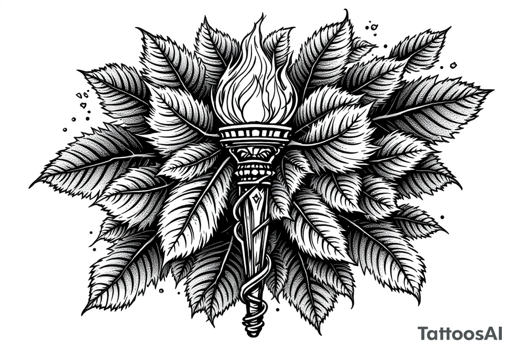 Leadership torch with a background of a lot of fig leaves tattoo idea