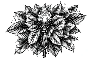 Leadership torch with a background of a lot of fig leaves tattoo idea