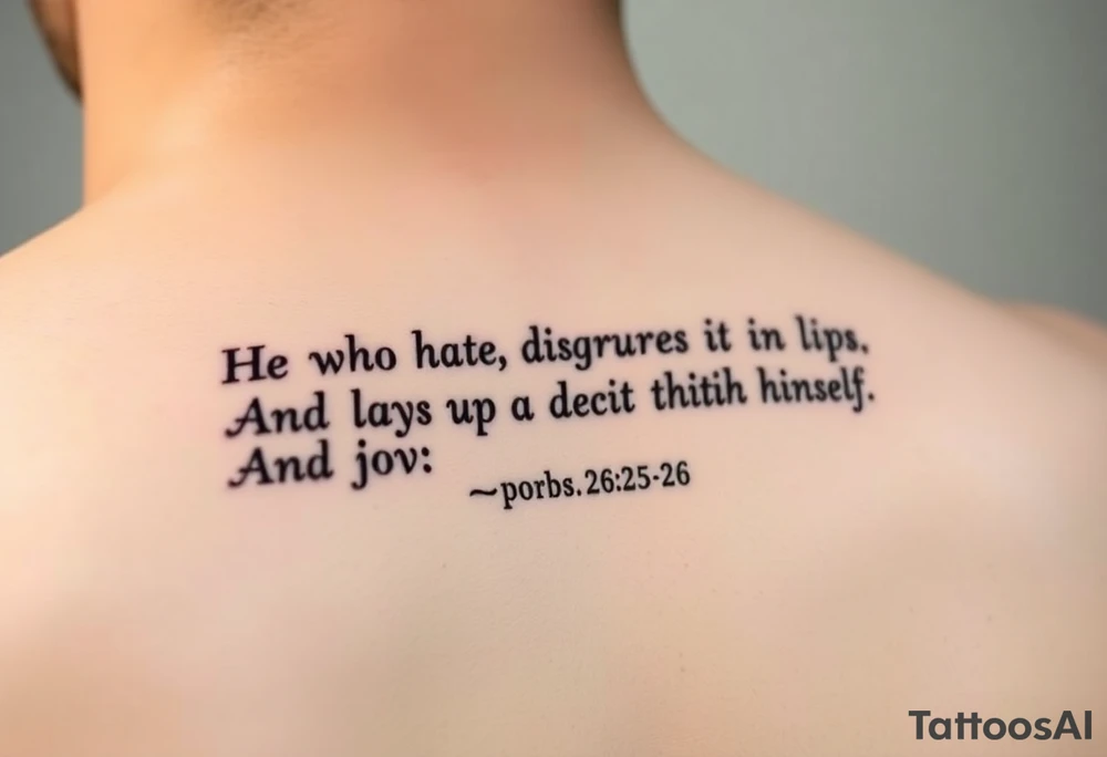 proverbs 26:25-26 He who hates, disguises it with his lips, And lays up deceit within himself,Their hatred may be concealed by deception, but their wickedness will be exposed in the assembly tattoo idea