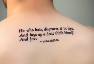 proverbs 26:25-26 He who hates, disguises it with his lips, And lays up deceit within himself,Their hatred may be concealed by deception, but their wickedness will be exposed in the assembly tattoo idea